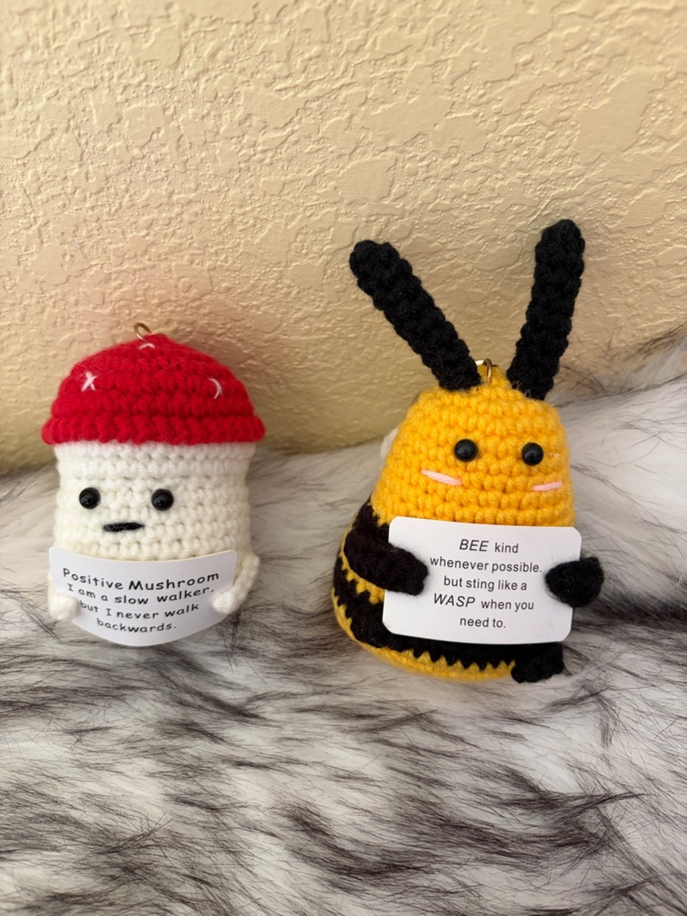 Handmade Yellow & Black Crochet Bee Plush Keychain / purse charm choose one.